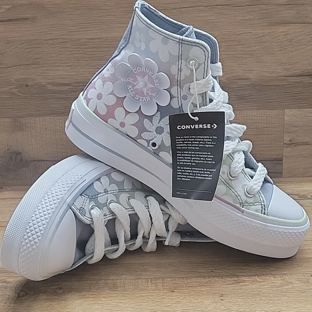 Converse White and Gray Floral High-Tops